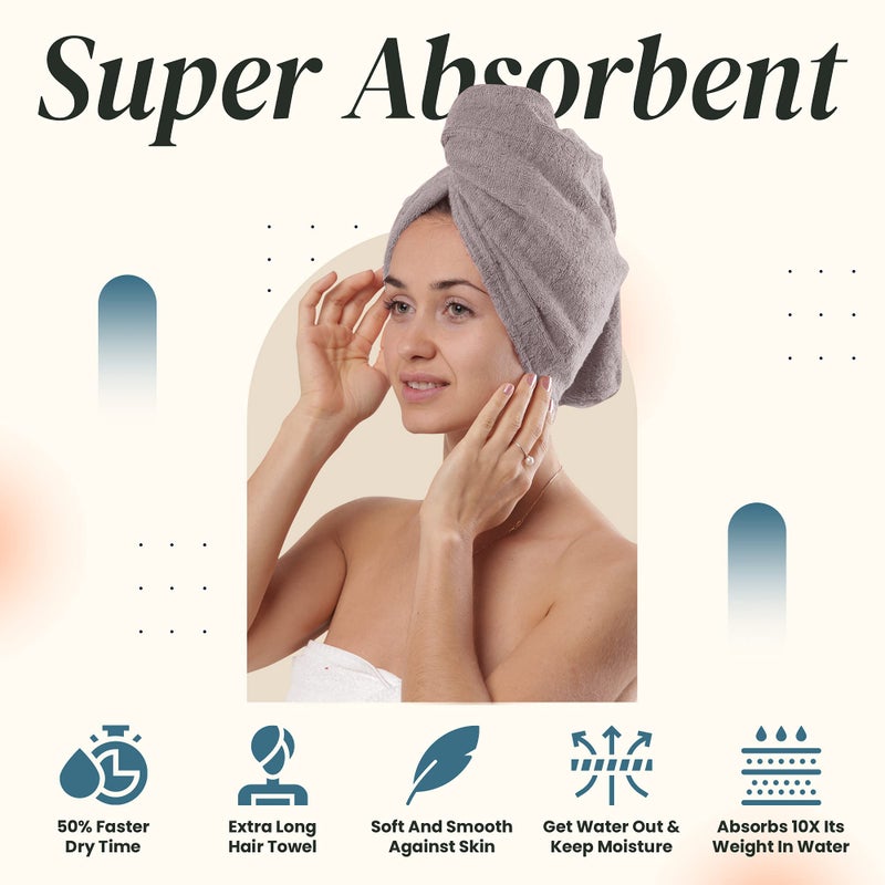 Aspen5 Extra Large Waffle Cotton Hair Towel Wrap - 30 inches Long, 400 GSM, Ultra Absorbent, Quick Dry Hair Turban for Women, Ideal for Long and Curly Hair, Perfect for Plopping (Grey) - Image 3